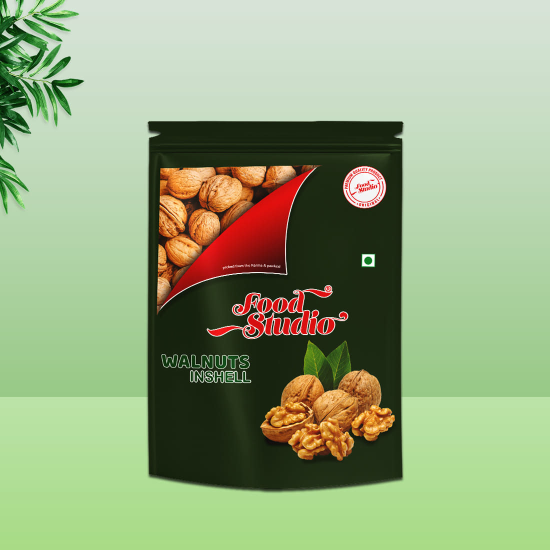 Food Studio Premium Inshell Walnuts Green Pouch | Premium Akhrot Giri