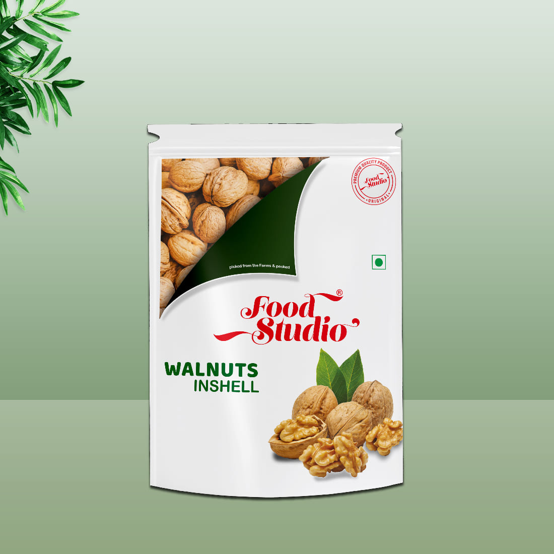 Food Studio Premium Inshell Walnut Green Pouch | Low Calorie Nuts & Dry fruits